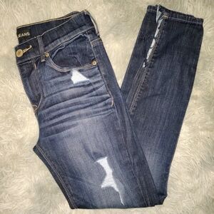 Express Dark Blue Distressed Skinny Jeans